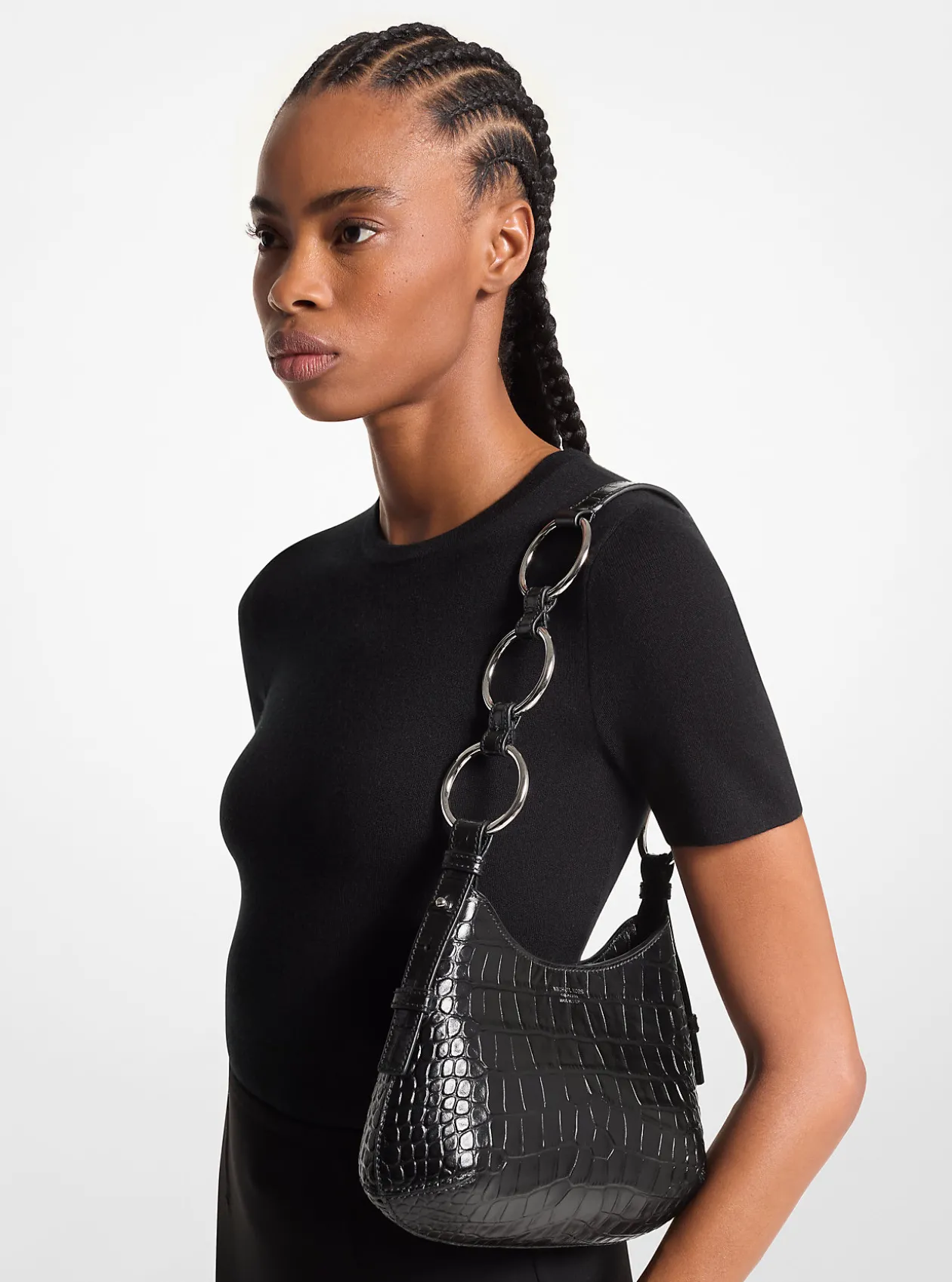Bardot Mini Crocodile Embossed Leather Hobo Shoulder Bag