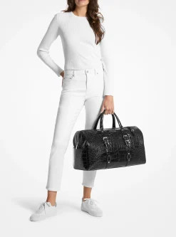 Bedford Travel Extra-Large Metallic Crocodile Embossed Leather Weekender Bag