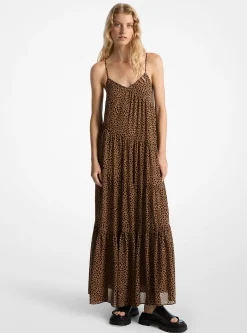 Cheetah Print Georgette Tiered Maxi Dress