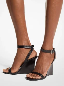 Claudia Crocodile Embossed Leather Wedge Sandal