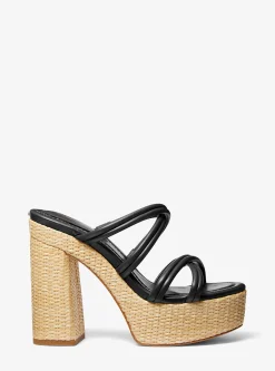 Corrine Leather and Straw Platform Sandal
