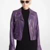 Crinkled Leather Cropped Moto Jacket