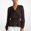 Crinkled Satin Long-Sleeve Top