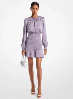 Crinkled Satin Smocked Dress