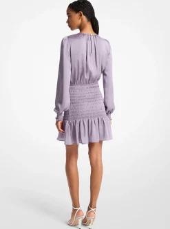 Crinkled Satin Smocked Dress