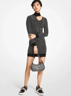 Crystal Logo Stretch Viscose Cutout Dress