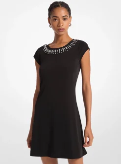 Embellished Cap-Sleeve Dress