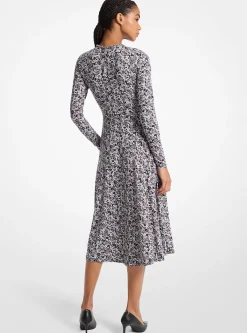 Embellished Floral Matte Jersey Keyhole Dress