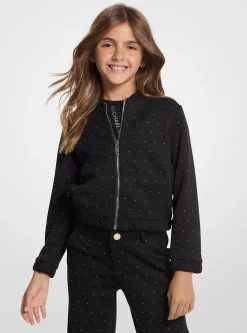 Embellished Stretch Knit Zip-Up Jacket