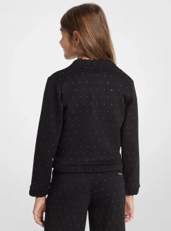 Embellished Stretch Knit Zip-Up Jacket