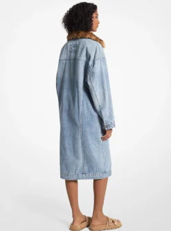 Faux Fur Trim Denim Oversized Coat