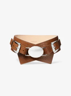 Gloria Crocodile Embossed Leather Belt