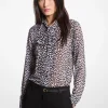 Graphic Leopard Print Georgette Tie-Neck Blouse