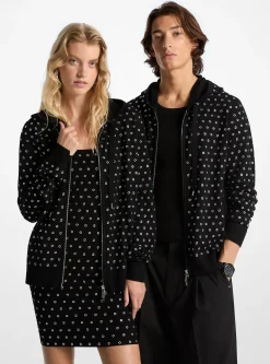 Grommeted Wool Zip-Up Hoodie