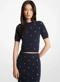 Grommet-Embellished Stretch Viscose Sweater