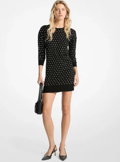 Grommet-Embellished Wool Dress