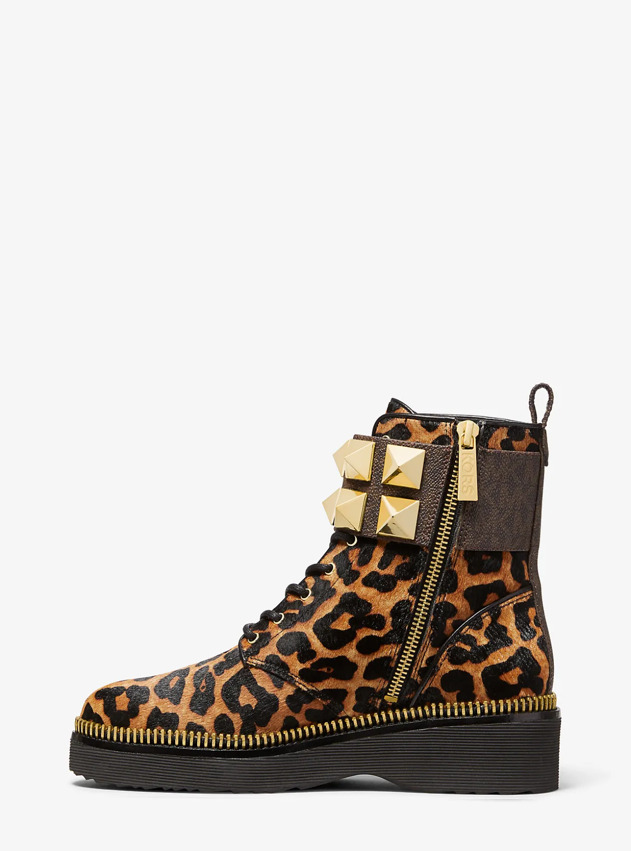Haskell Studded Printed Calf Hair Combat Boot