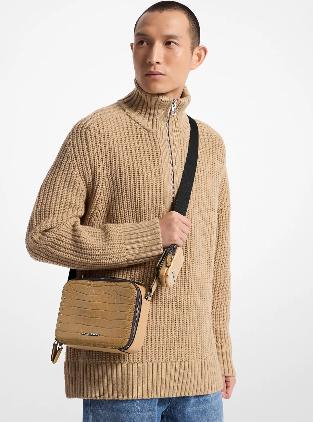 Hudson Crocodile Embossed Leather Crossbody Bag