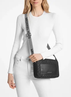 Jet Set Large Signature Logo Print Woven Crossbody Bag