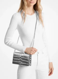 Jet Set Medium Metallic Crocodile Embossed Leather Crossbody Bag