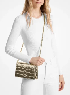 Jet Set Medium Metallic Crocodile Embossed Leather Crossbody Bag