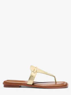 Lena Metallic Leather T-Strap Sandal