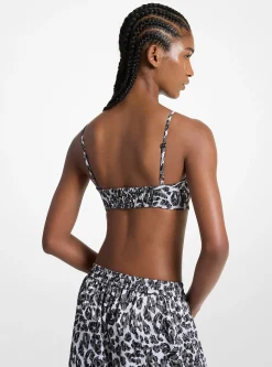 Leopard Logo Print Satin Bra Top