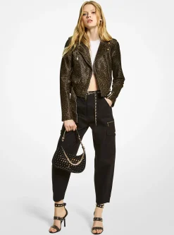 Leopard Print Calf Hair Moto Jacket