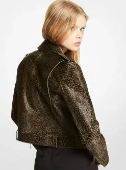 Leopard Print Calf Hair Moto Jacket