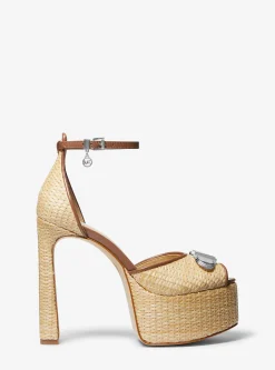 Martina Straw Peep-Toe Platform Pump