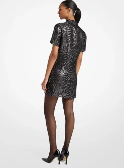 Metallic Moir&eacute; Silk Blend T-Shirt Dress