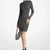 Metallic Ribbed Stretch Knit Mock Neck Dress