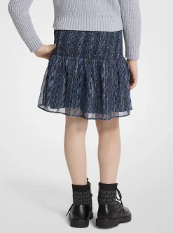 Metallic Snake Print Smocked Skirt