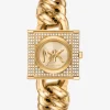 Mini Lock Pav&eacute; Gold-Tone Chain Watch