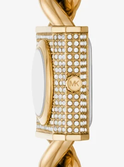 Mini Lock Pav&eacute; Gold-Tone Chain Watch