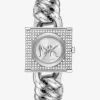 Mini Lock Pav&eacute; Silver-Tone Chain Watch