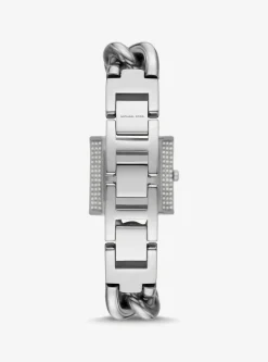 Mini Lock Pavé Silver-Tone Chain Watch