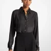 Mixed-Media Crinkled Satin Romper