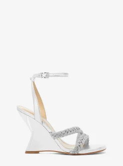 Nadina Embellished Metallic Leather Wedge Sandal