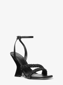 Nadina Embellished Patent Leather Wedge Sandal