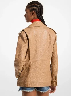 Oversized Crinkled Leather Moto Jacket