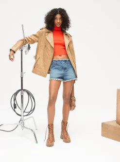 Oversized Crinkled Leather Moto Jacket