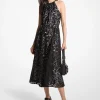 Palm Lace Belted Halter Dress