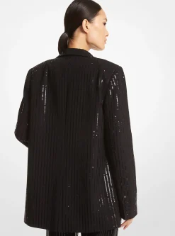 Pinstripe Sequined Crepe Boyfriend Blazer