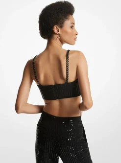 Pinstripe Sequined Crepe Bustier Top