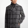 Plaid Textured Wool Blend Peacoat