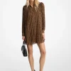 Pleated Cheetah Print Georgette Dress