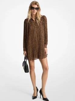 Pleated Cheetah Print Georgette Dress