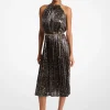 Pleated Metallic Halter Dress