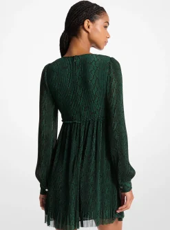 Pliss&eacute; Snake Print Georgette Dress